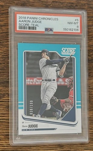 2018 Score Aaron Judge Teal Parallel #030/199 PSA 8 NM-MT New York Yankees