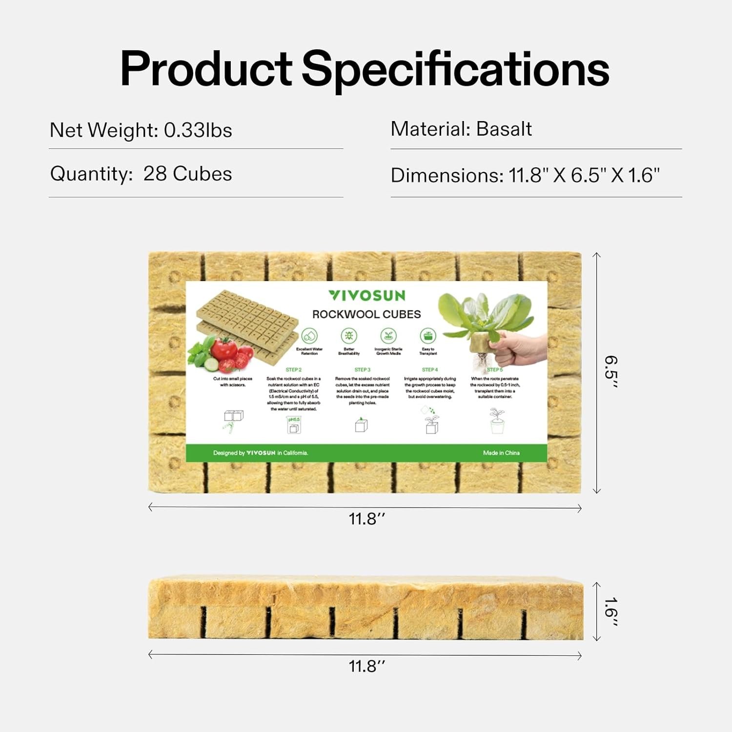 1.6" Hydroponic Rockwool Cubes – 28 Plugs for Cloning and Plant Propagation