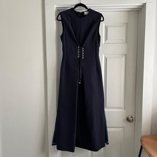Alexander McQueen Lace-Up Wool Denim Dress Size 44 Made In Italy