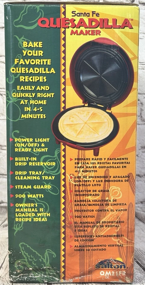 Santa Fe Indoor Grill 12" Baked Quesadilla Maker QM2SFR by Salton Non Stick 2002 - Image 4 of 4