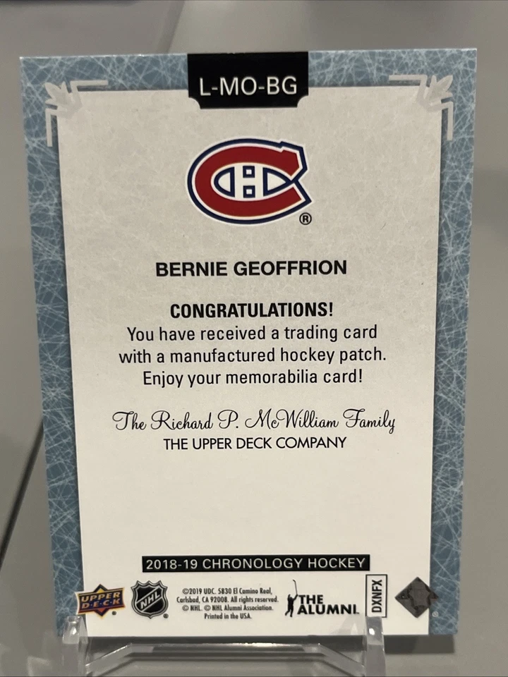 2018 Chronology Letterman Letter Relics /35 Bernie Geoffrion #L-MO-BG HOF - “F” - Image 2 of 2