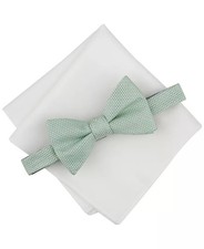 Men's Bow Tie  Pocket Square 2-Piece Set Lombard Textured - Green with White