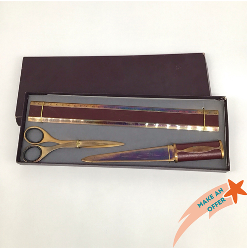 Vintage: RARE Shell Branded Desk Set – Scissors, Ruler, & Letter Opener - Picture 1 of 10