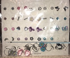 New Little Girls Jewelry Lot 51 Earrings 3 Rings 1 Necklace Wonder Nation-D2