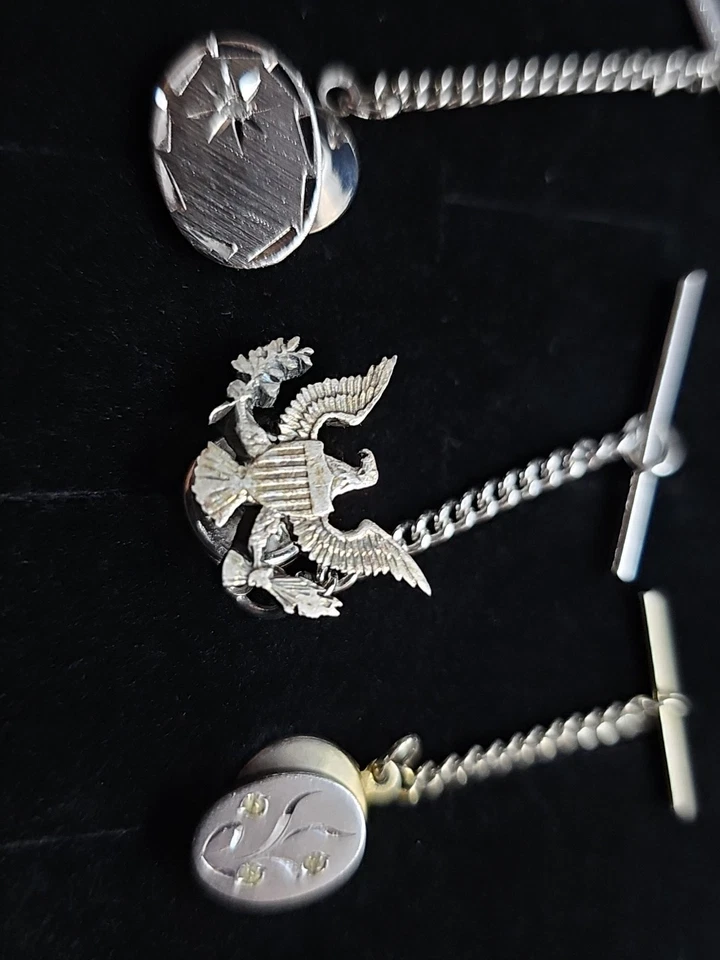 Corbatas de plata esterlina, Anson, sin marca, acento de piedra transparente, águila estadounidense Foto 3 de 4