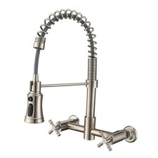 Wall Mount Kitchen Faucet, 8 Inch Center Wall Brushed Nickel Commercial Style