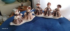 Vintage Enesco Golden Girls Sets- Bell, Salt & Pepper Shakers; Jams on Trays