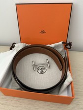 HERMES H d'Ancre belt buckle  Reversible leather strap 90 W AA 300 Noir/gold