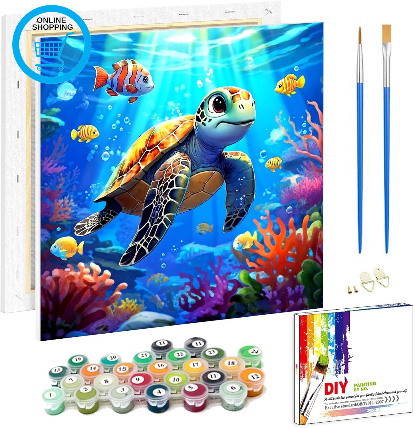 Sea Turtle Paint by Numbers for Children with Frame, Easy Paint by Number for Ki