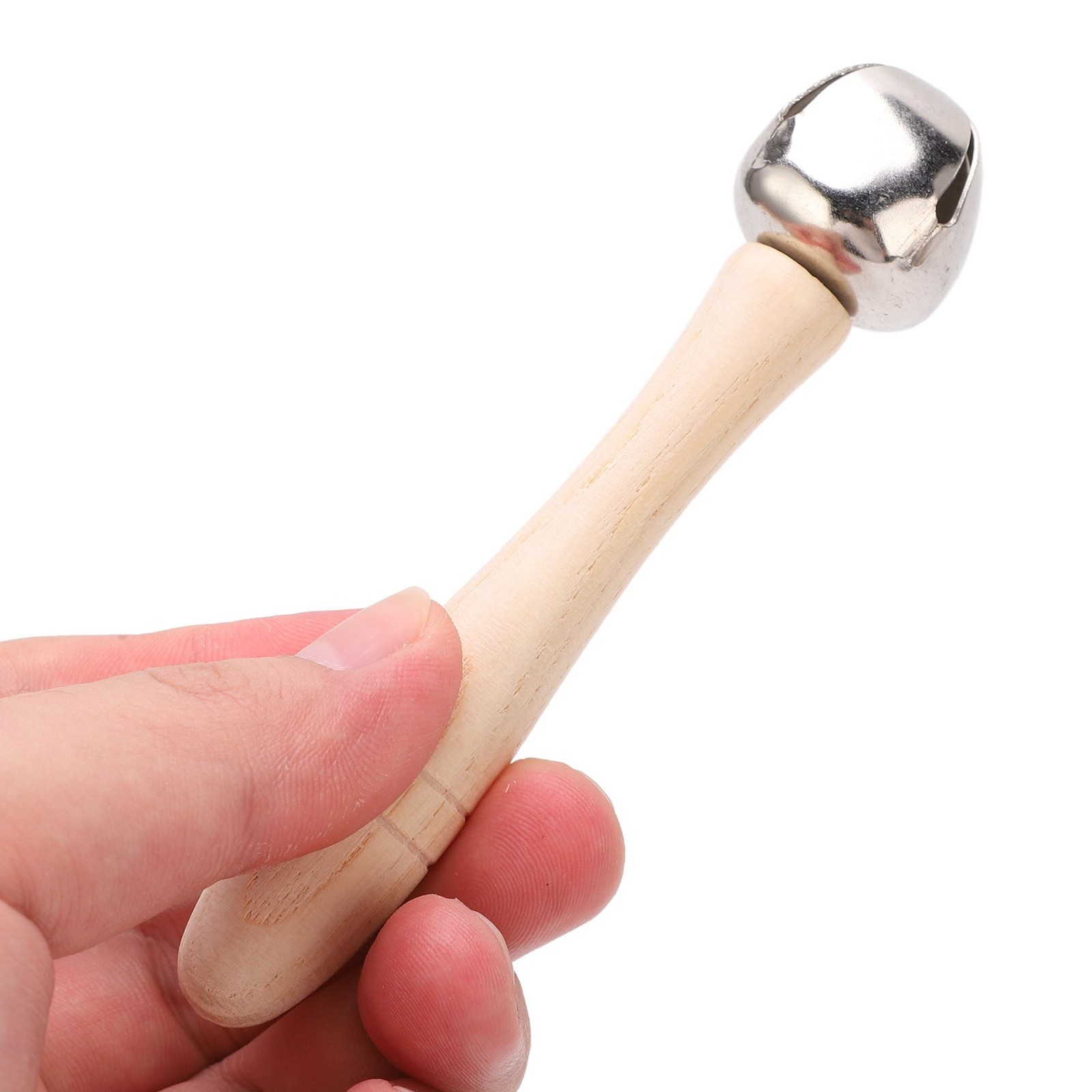 Wooden Jingle Hand Bell Solid Wood Handle Stick Shaker Children Musical Instrume