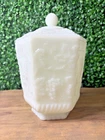 Vintage Anchor Hocking Fire King White Harvest Grape Milk Glass Lid Cookie Jar