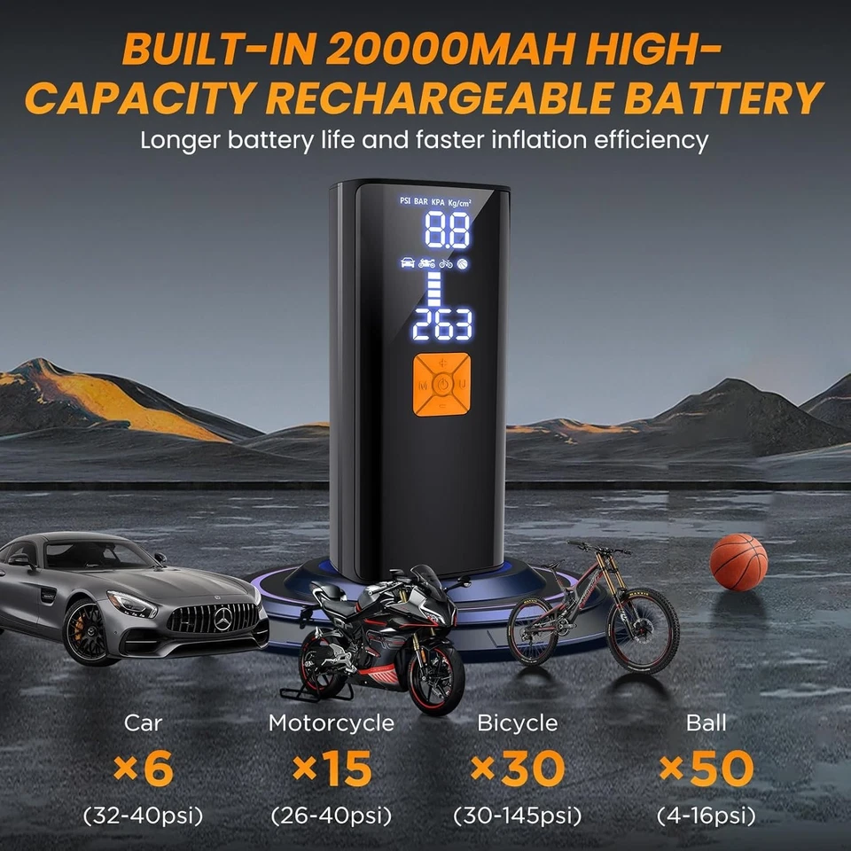 Портативный воздушный компрессор для накачки шин, портативный беспроводной воздушный насос для накачки шин - Изображение 3 из 4