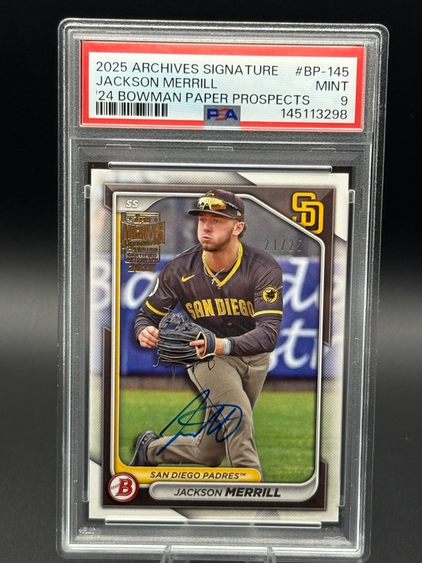 Jackson Merrill - 2025 Topps Archives Signature /25 AUTO PSA 9 MINT