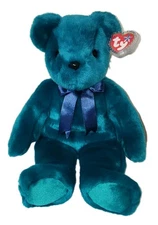 Ty Large Plush Beanie Buddy TEDDY OLD FACE TEAL Bear (14 Inch) MWMTs Stuffed Toy