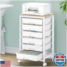 SYKIARIOL Rolling Storage Utility Cart with 6 Drawers and Wooden Tabletop for
