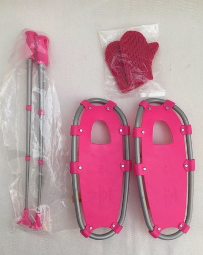 American Girl Snowshoes Set Poles Mittens New Open Box - Picture 3 of 3