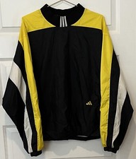 Vintage 1990s Adidas Windbreaker Pullover Black  Yellow Three Stripes Size M