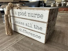 NURSE Wood Book Stack w/ Charm NEW Quill To Paper By SixTrees Nursing Medical