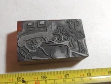 Vintage Letterpress Printing Block Wife Woman Yelling Husband Man Get Out of Bed