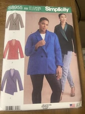 Simplicity Pattern S8955 Womens Unlined Jacket w/Front Variations  Sz 20W-28W