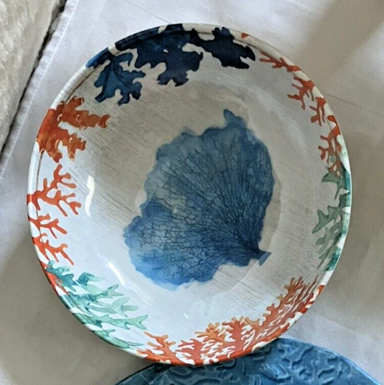 Pier One Imports 7 Piezas Coral Texturizado Patrón Azul Turquesa 5 Platos/2 Cuencos Foto 2 de 4