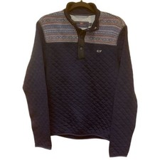 Vineyard Vines Blue Fair Isle Quilted 1/4 Snap Sweater Jacket Sm  EUC