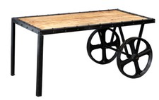 UP-Cycled Industrial Solid Wood & Metal Cart Coffee Table Living Room Furniture