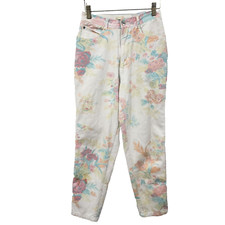 Bonjour Vintage 90s White Denim Mom Jeans High-Rise Floral Tapered Leg Size 8