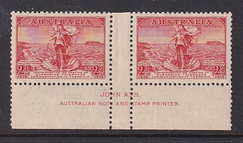AUSTRALIA.... 1936 cable 2d JOHN ASH imprint pair muh
