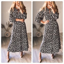 Zara Printed Viscose Dress Black White New MEASUREMENTS ⬇