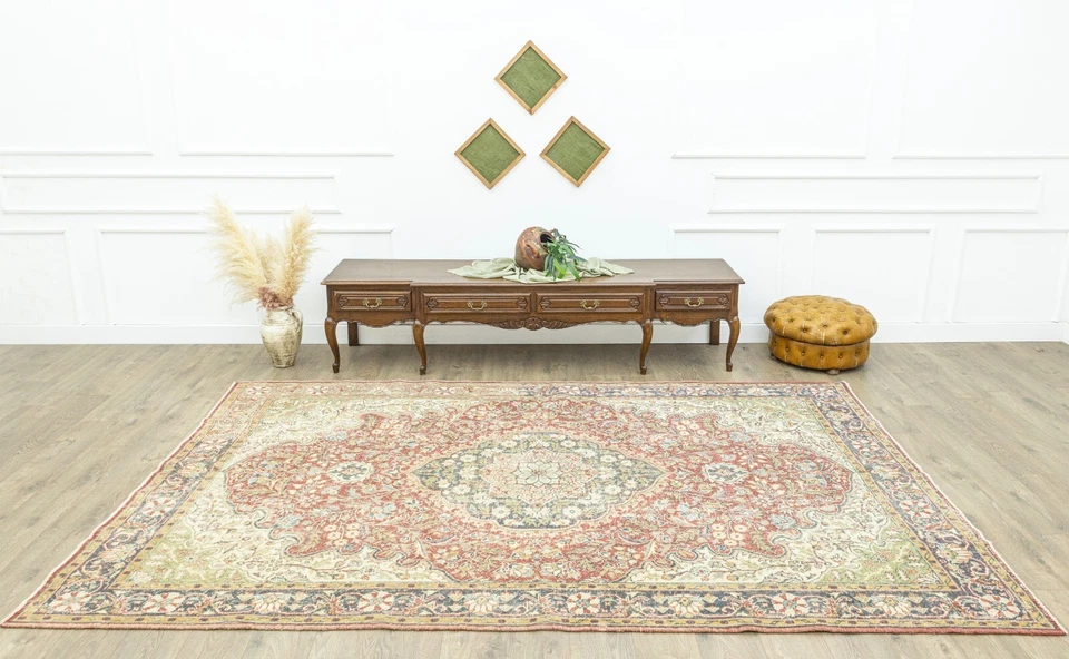 Turkish Oushak Rug 6.8 x 10.6 ft, Cranberry Red Cream, Classic Living Room Decor - Image 3 of 4