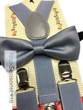 Wedding Gray Suspender  Bowtie - Children Toddler Baby Elastic Combo Set New