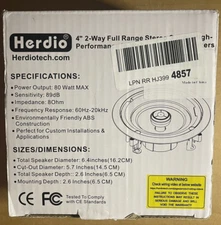 4” HCS418 160 Watts 2 Way Flush Mount in Ceiling in Wall Passive Speaker-1 Unit