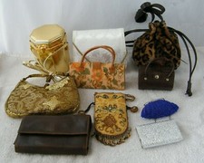 LOT OF 10 SMALL PURSES, CLUTCHES, WITH STRAPS, AND CARD HOLDER