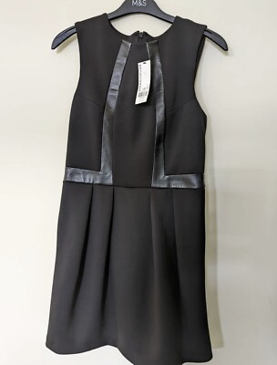 Warehouse Dress Size 12 New With Tags. Black With Faux Leather Trim Detail  | eBay UK