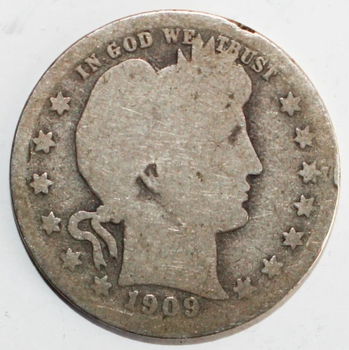 1909 O Silver Barber Quarter 25c US Coin Almost Good Circulated New Orleans Mint