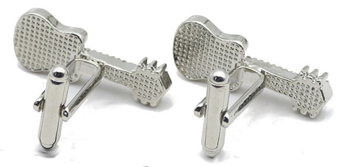 3D Stylish Silver Musical Cufflinks Drum Electric Guitar Music CUFFLINKS.DIRECT - Picture 3 of 5