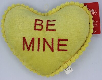Be Mine Valentines Day Squeaking Dog Toy Yellow Candy Heart Shaped 9'' x 7''