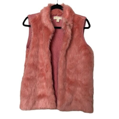MICHAEL Michael Kors Women’s Size Small Open Front Vest Wool Blend Pink Faux Fur - Picture 1 of 9