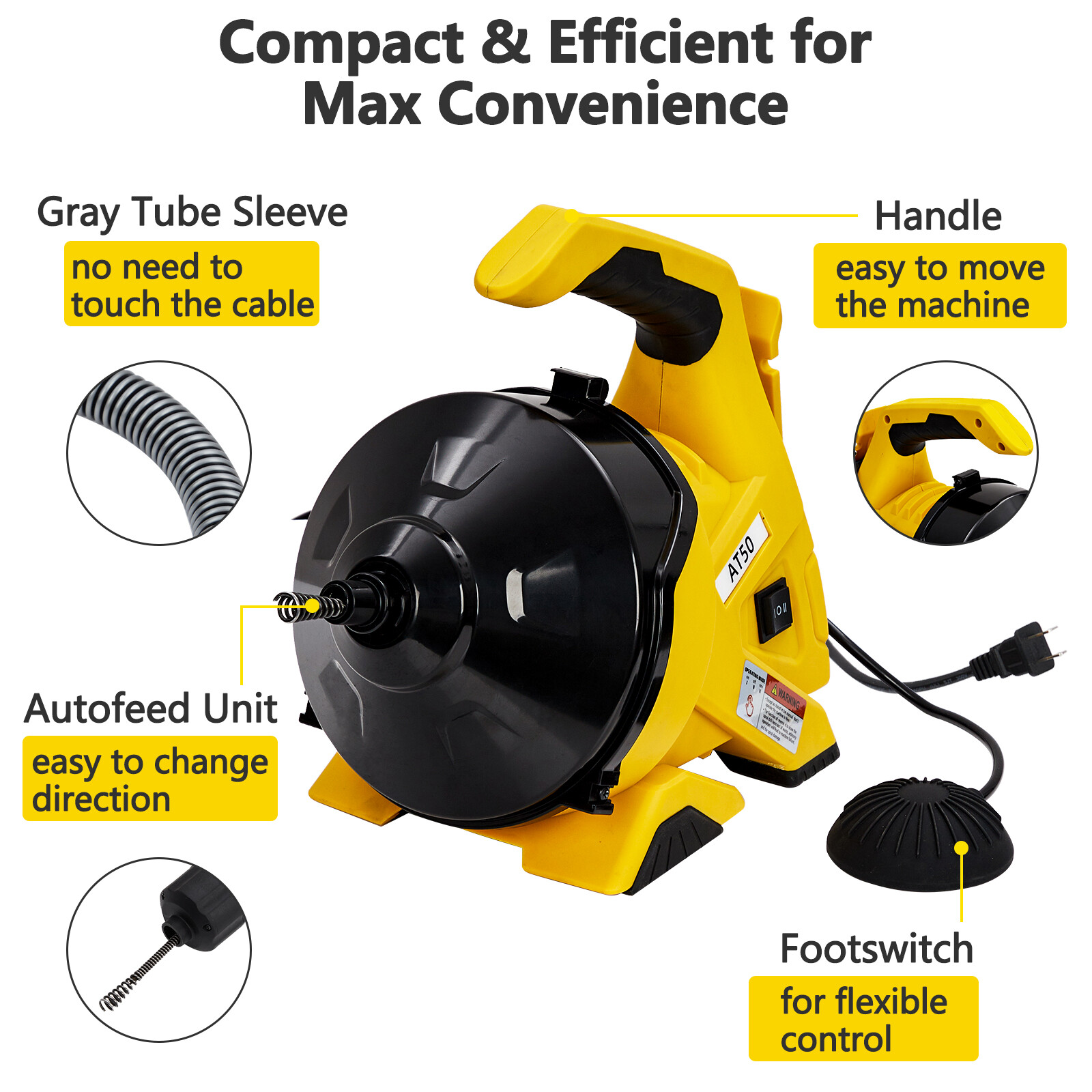 30Ft x3/10'' Sewer Snake Drain Auger Cleaner Cleaning Machine for 3/4''-2'' Pipe