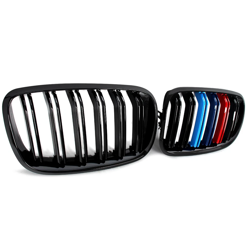 Gloss Black M-Color Front Kidney Grill Dual Slat For BMW X5 X6 E70 E71 2007-2013 Foto 3 de 4