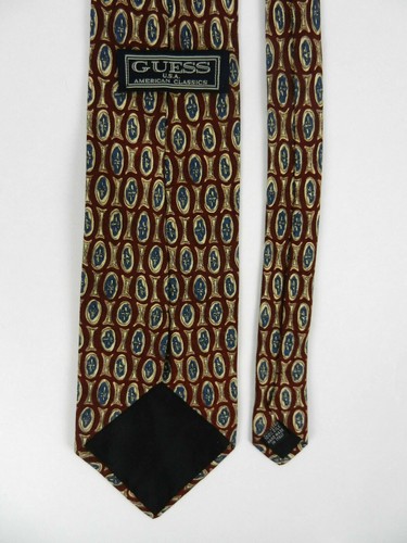 GUESS American Classics Mens Neck Tie Burgundy with Blue Beige Oval Designs - Picture 7 of 8