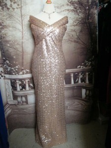 quiz long gold sequin dress