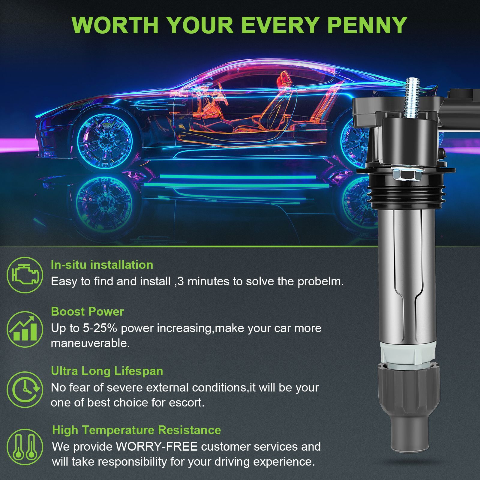 6 For 2010-2015 Chevrolet Camaro 3.6L V6 Ignition Coil & Spark Plug