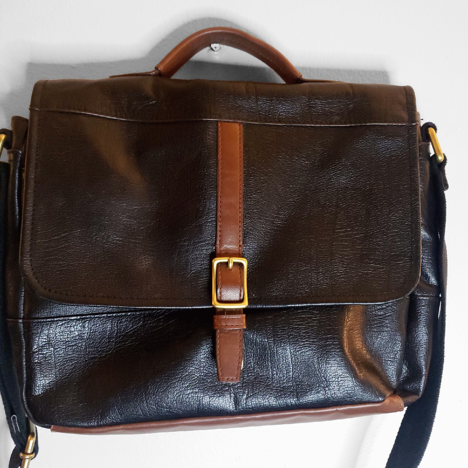 Fossil Evan Commuter Bag Leather Black and Brown Cros… Gem