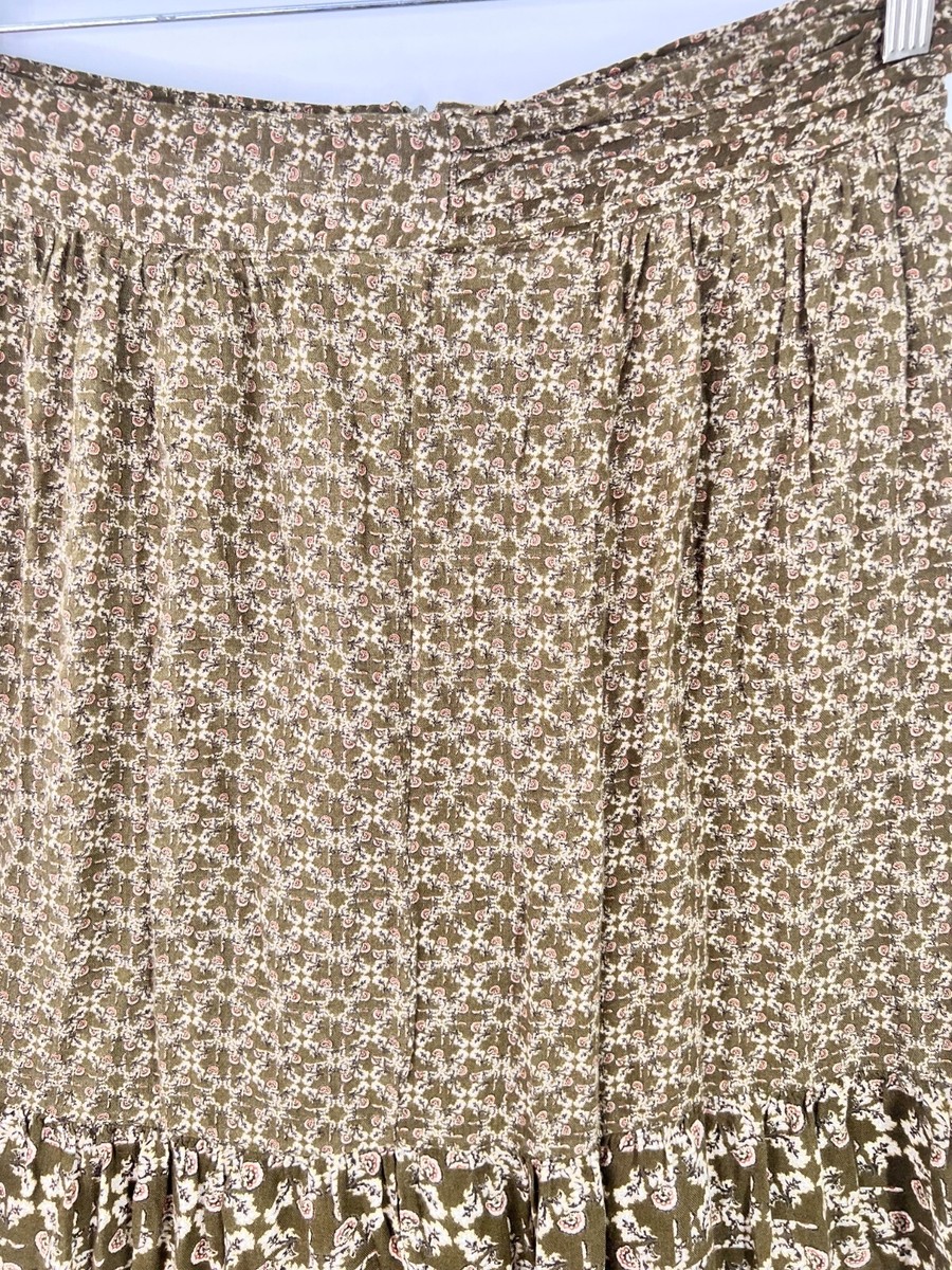 Massimo Dutti Viscose Wool Blend Floral Print Pleated Midi