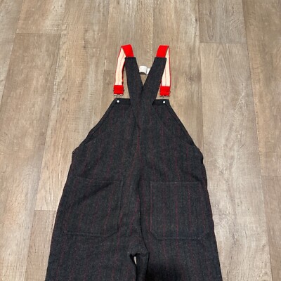VTG 90s Woolrich Wool Overalls M 34x29 Gray Red Stripe Made In USA