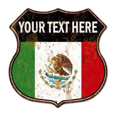 Personalized Mr. & Mrs Your Name Mexican Flag Shield Metal Sign 211110009001
