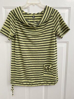 REI Women's Sariska Lime Green Striped Pullover Top Cowl Neck
