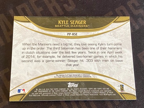 Kyle Seager 2016 Topps Tier One Prime Performers Autographs #PP-KSE 040/249 - Picture 3 of 4